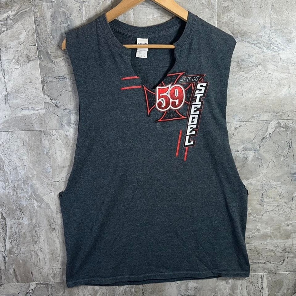 Jim Siegel's #59 sprint car racing tank top car sleeveless shirt woman's‎ Size L